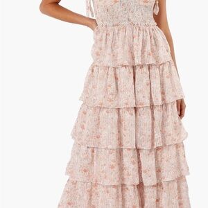 Petal & Pup Tiered Floral Maxi Dress - Pink and White